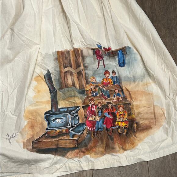 Vintage Apron Dress Schoolroom Class Teacher Greta Hand painted Size Large? - Picture 2 of 13